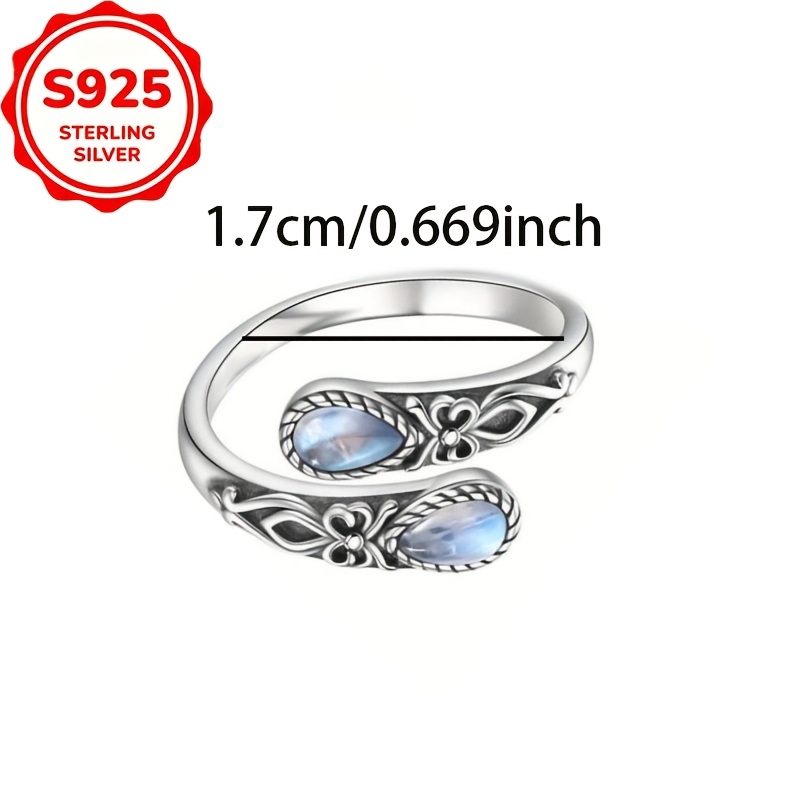 Women's S925 Silver Vintage Moonstone Adjustable Ring